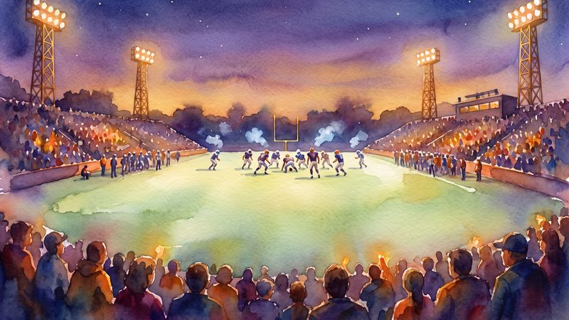 A watercolor stadium at dusk