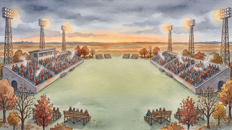 A watercolor stadium as the lights come on